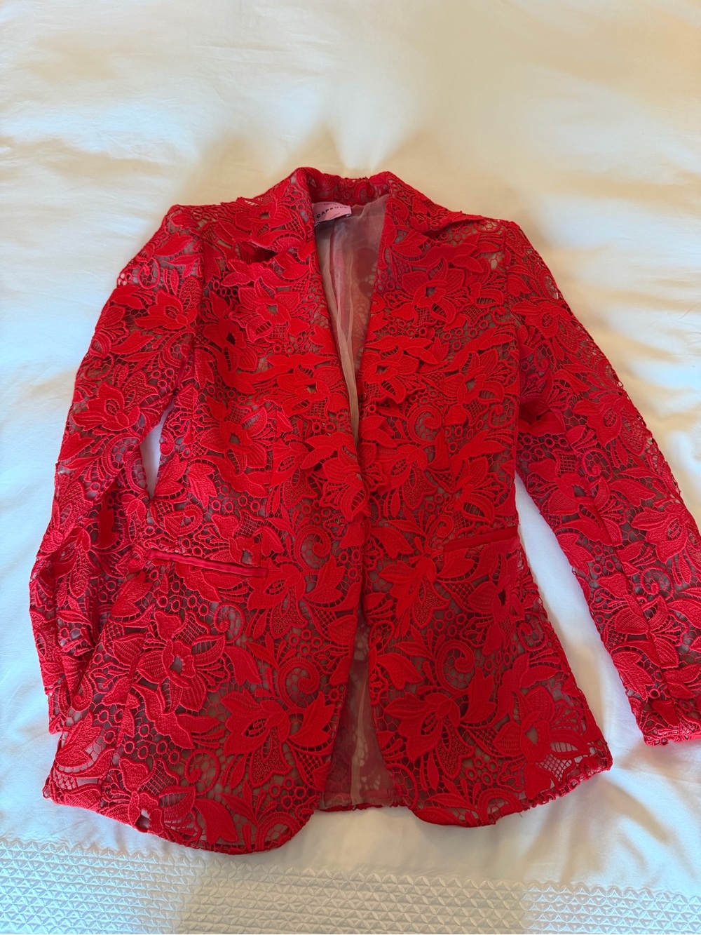 Mango Capsule - Red Lace Blazer Jacket - Women's Tailored Coat